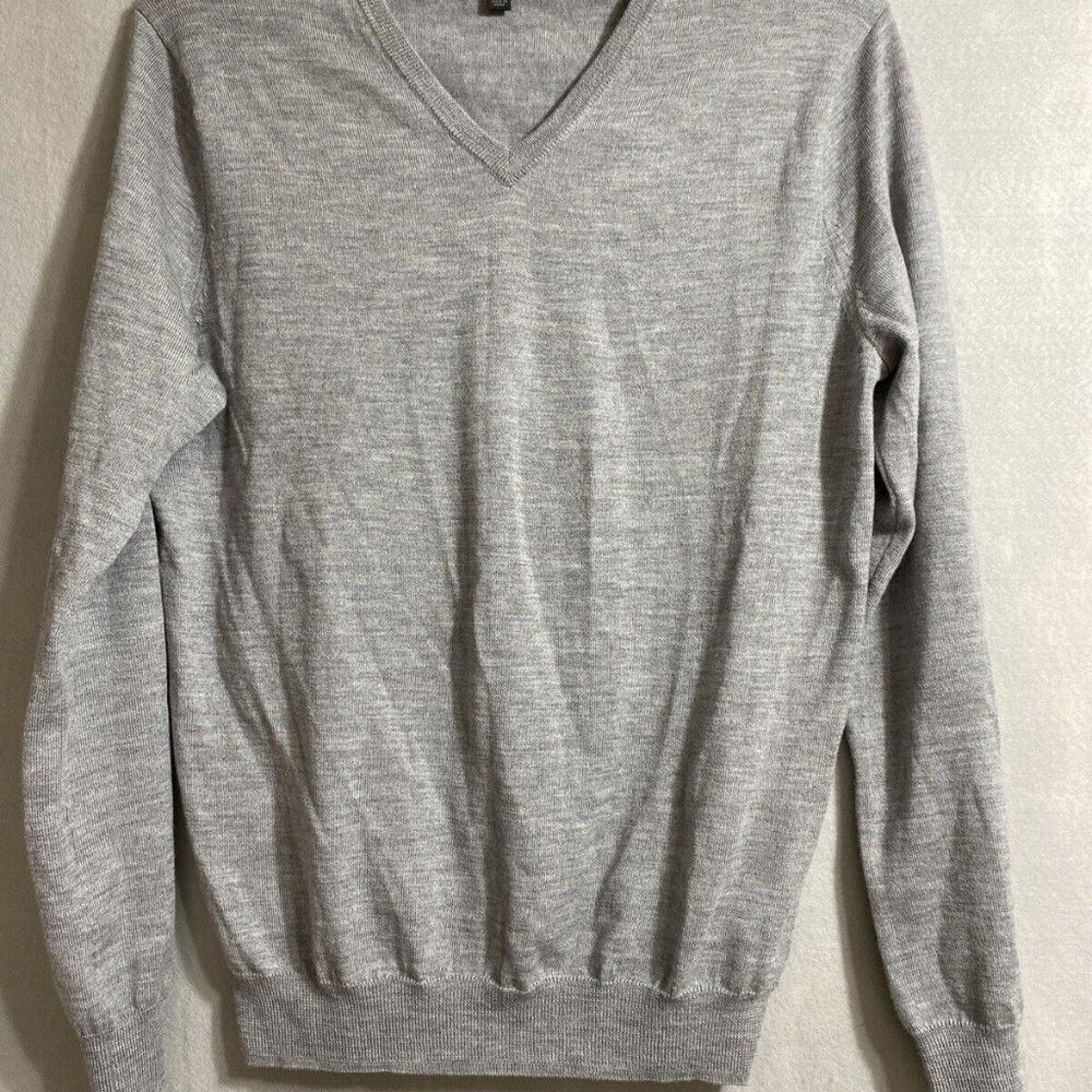 J. Crew Men's Gray Slim Fit Merino Wool V-Neck Long Sleeve Sweater SZ L